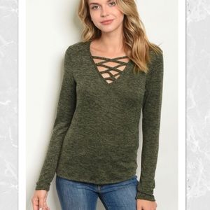Olive lace up top